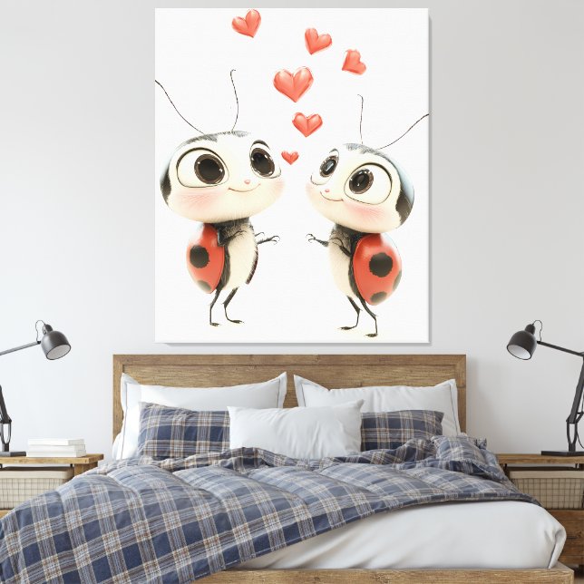 Lovebugs in the Air – Cute Ladybug Couple Wall Art (Insitu(Bedroom))