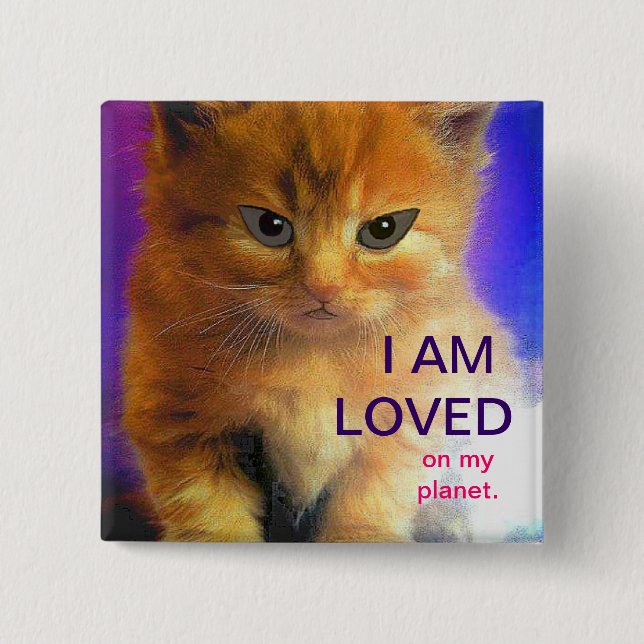 "LOVED" - Alien Kitten Button (Front)
