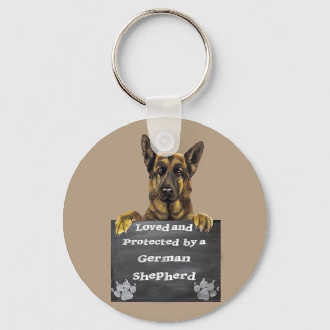Loved and Protected by a German Shepherd Keychain (Front)