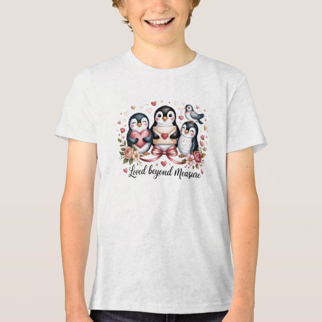 Loved Beyond Measure Cute Penguin Family Valentine Tri-Blend Shirt (Front)