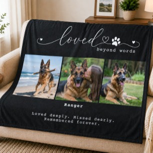 Loved Beyond Words Black Pet Memorial Three Photo Fleece Blanket