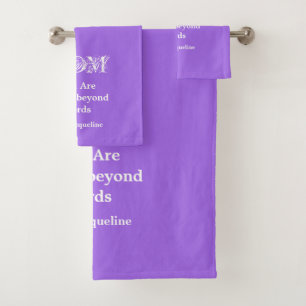 Loved Beyond Words Mom, Purple-White Personalized Bath Towel Set