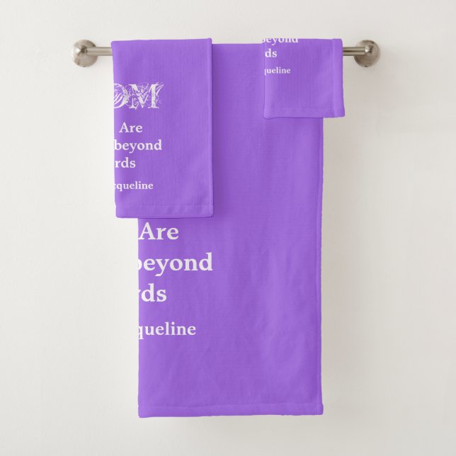 Loved Beyond Words Mom, Purple-White Personalized Bath Towel Set (Insitu)