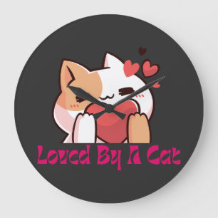 "Loved By A Cat Kawaii Cat Wall Clock"  Large Clock
