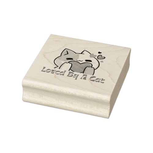 "Loved By A Cat Kawaii Cat Wood Art Stamp" Rubber Stamp