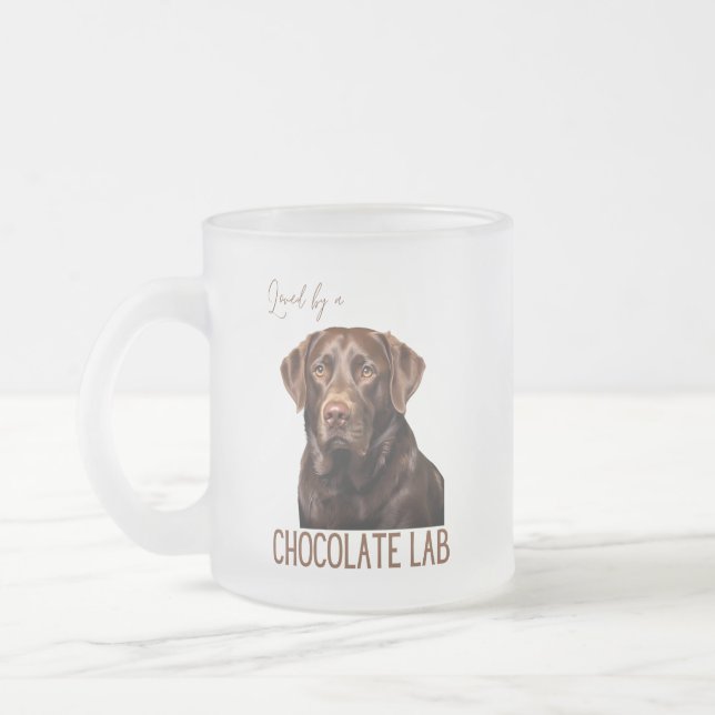 Loved By A Chocolate Lab Labrador Dog Lover  Frosted Glass Coffee Mug (Left)