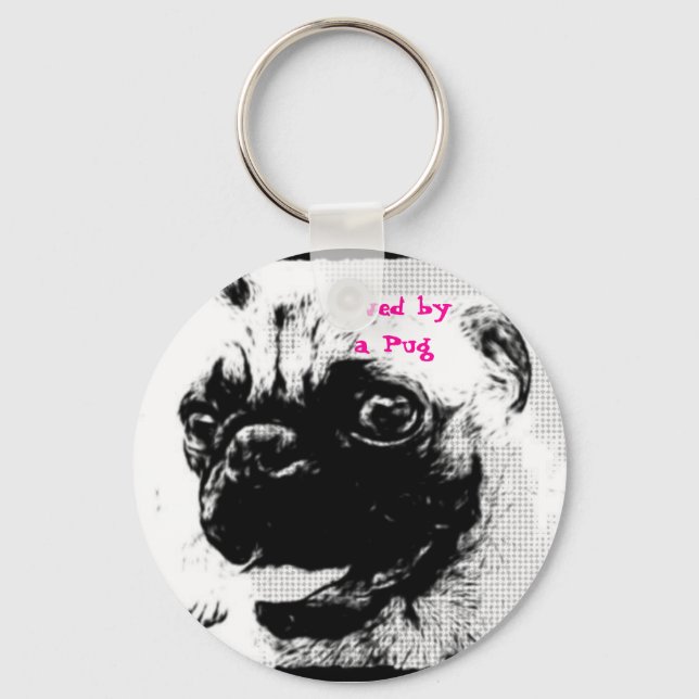 Loved by a Pug Keychain (Front)