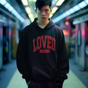 LOVED BY CHRIST Valentine Scripture Men's Black Hoodie