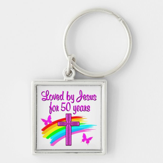 LOVED BY GOD 50TH BIRTHDAY DESIGN KEYCHAIN (Front)