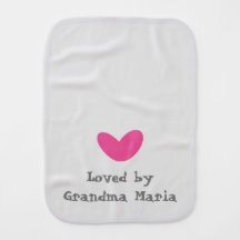 Loved by Grandma Pink Heart Baby Burp Cloth