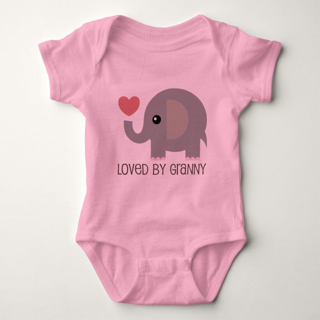 Loved By Granny Heart Elephant Baby Bodysuit (Front)