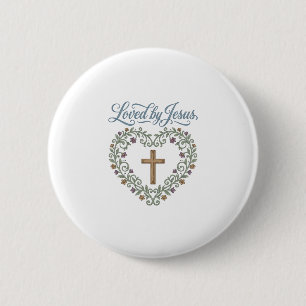 Loved by Jesus Floral Cross Christian T-Shirt Desi Button