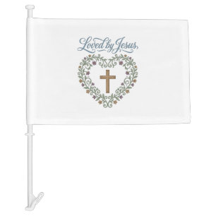 Loved by Jesus Floral Cross Christian T-Shirt Desi Car Flag