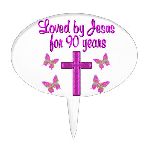 LOVED BY JESUS FOR 90 YEARS CAKE TOPPER