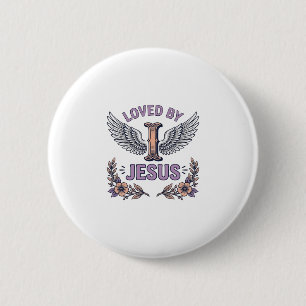 Loved By Jesus Vintage Christian Floral T-Shirt De Button