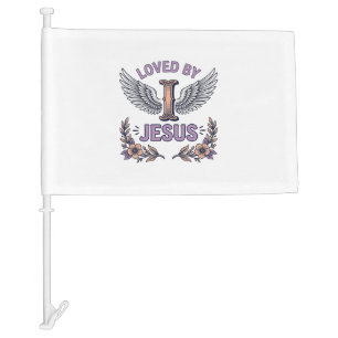 Loved By Jesus Vintage Christian Floral T-Shirt De Car Flag