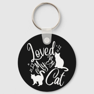 Loved By My Cat In White Keychain