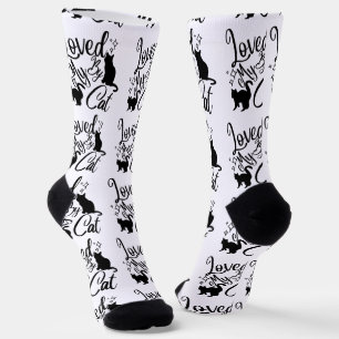 Loved By My Cat White Patterned Socks