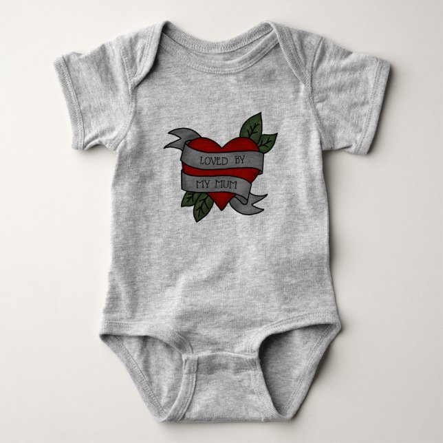 LOVED BY MY MUM - Heart-sash tattoo -  Baby Bodysuit (Front)