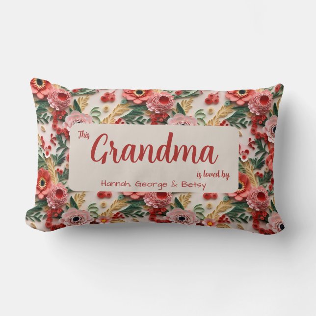 Loved by.. Personalisable Floral 3d Paper Quilling Lumbar Pillow (Front)