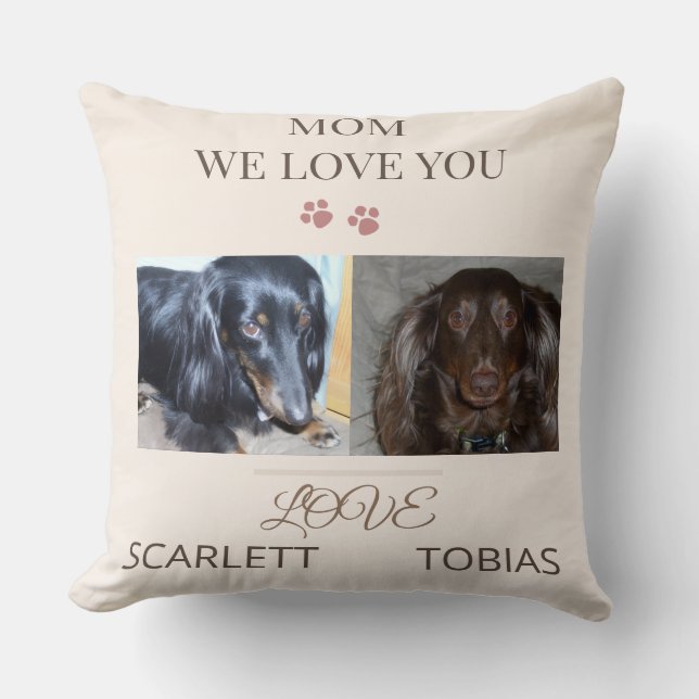 Loved by Two Paws, Mom Throw Pillow (Front)