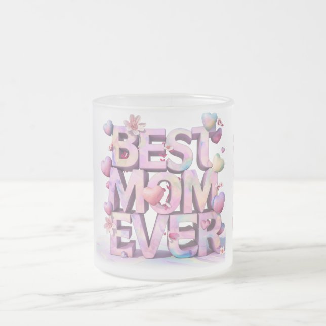 *~ Loved Hugs Mother Day Heart Flower AP72 Frosted Glass Coffee Mug (Center)