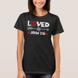 Loved John 3 16 Valentines Day Heart Buffalo Plaid T-Shirt
