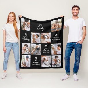 Loved & Missed Pet Dog Memorial 10-Photo Collage Fleece Blanket