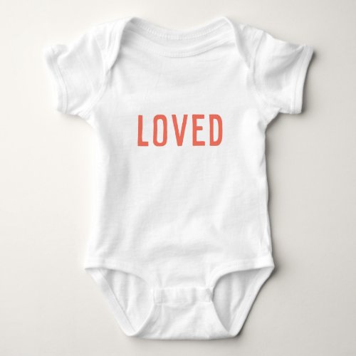 Loved  Modern Minimalist Coral Pink Adorable Cute Baby Bodysuit