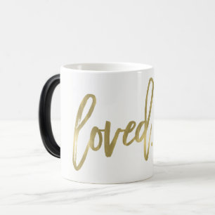 Loved. Modern Trendy Script Typography Type Gold Color Morph Mug