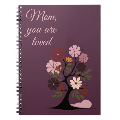 Loved Mom boho tree on purple background Notebook