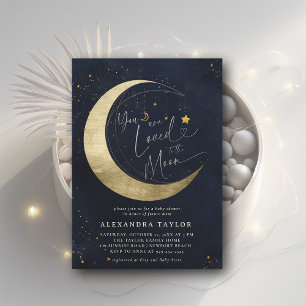 Loved Moon Mobile Dark Navy Neutral Baby Shower Invitation