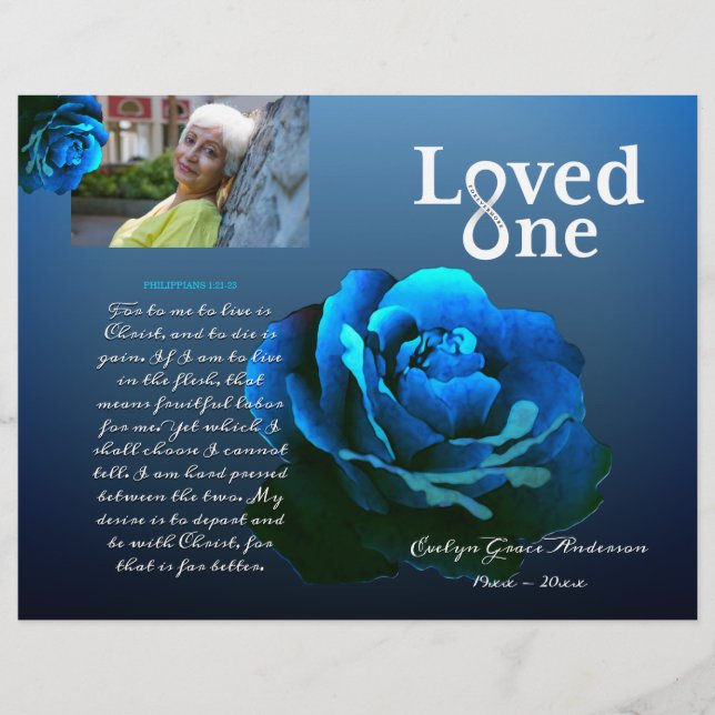 Loved One Blue Rose Memorial Service Program Flyer (Front)