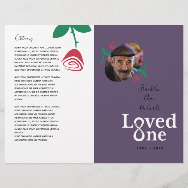 Loved One Red Rose Bud Memorial Service Program Flyer (Front)