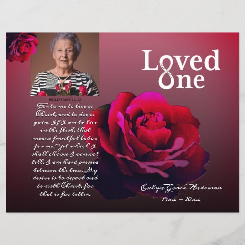 Loved One Red Rose Memorial Service Program Flyer