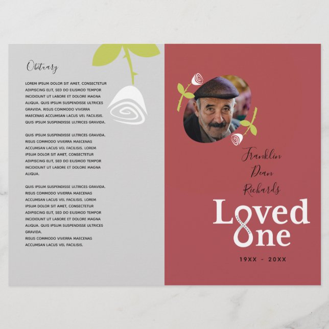 Loved One White Rose Bud Memorial Service Program Flyer (Front)