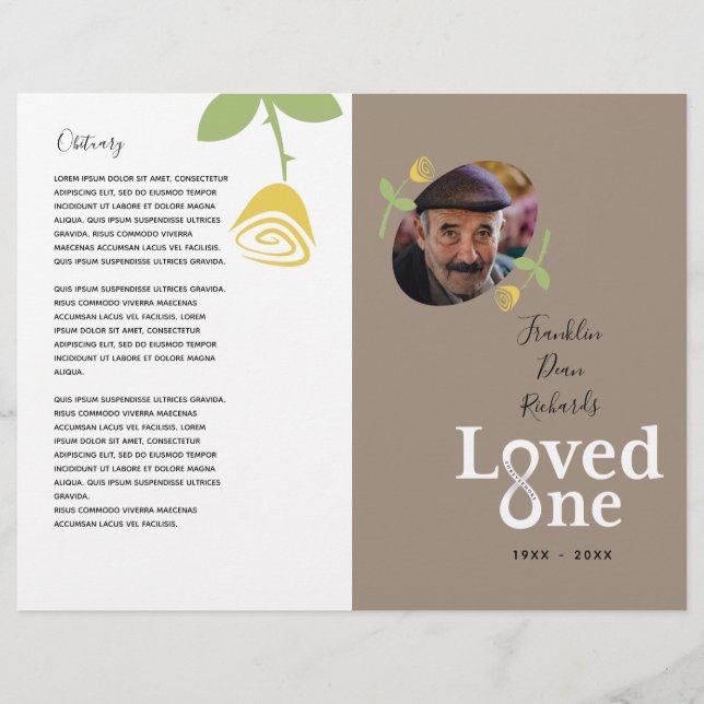 Loved One Yellow Rose Bud Memorial Service Program Flyer (Front)