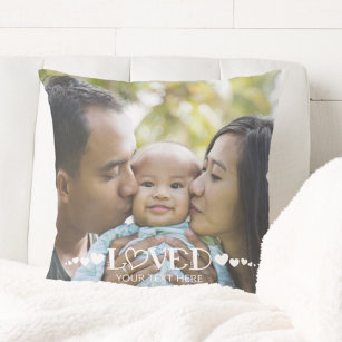 LOVED Photo Hearts Personalized Throw Pillow
