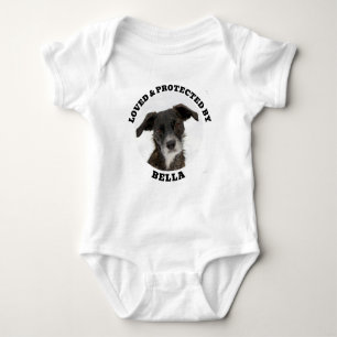 Loved & Protected By Letter Print Pet Photo Baby Bodysuit