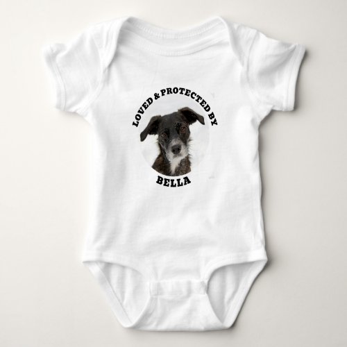 Loved  Protected By Letter Print Pet Photo Baby Bodysuit