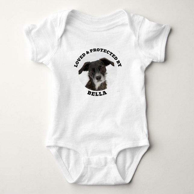Loved & Protected By Letter Print Pet Photo Baby Bodysuit (Front)