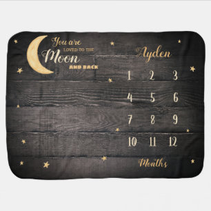 Loved to the moon and back baby girl milestone baby blanket