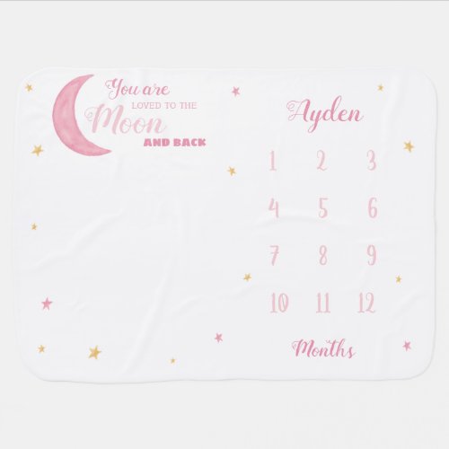 Loved to the moon and back baby girl milestone baby blanket