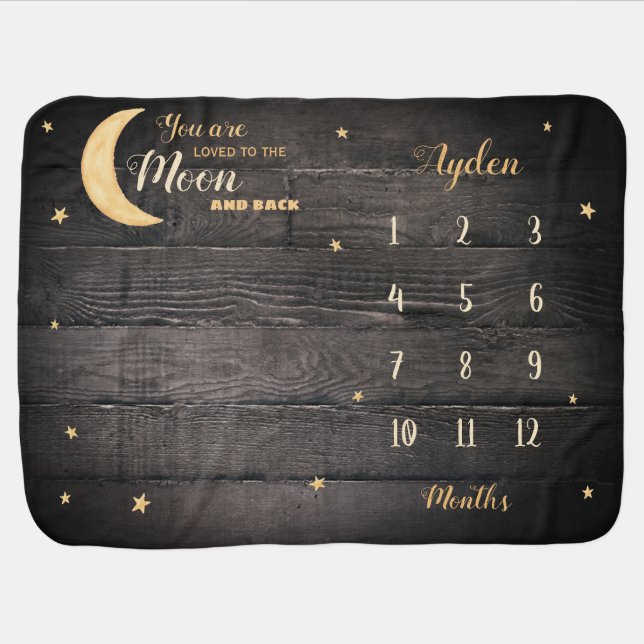 Loved to the moon and back baby girl milestone blanket (Horizontal)