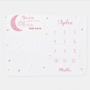 Loved to the moon and back baby girl milestone blanket