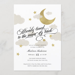 Loved to the Moon and Back Baby Shower Gold Invitation