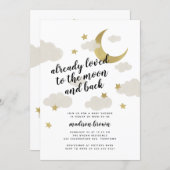 Loved to the Moon and Back Baby Shower Gold Invitation (Front/Back)