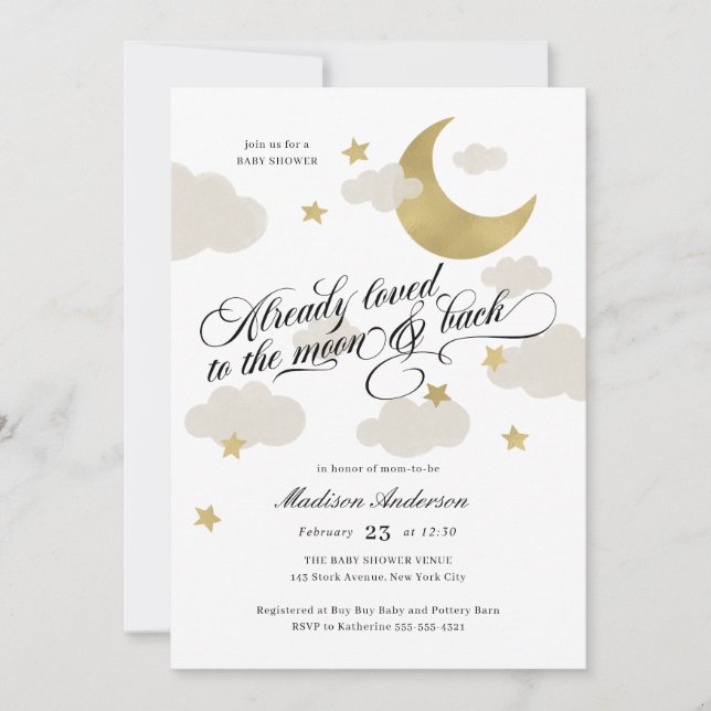 Loved to the Moon and Back Baby Shower Gold Stars (Front)