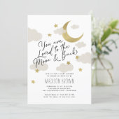 Loved to the Moon and Back Baby Shower Gold White Invitation (Standing Front)