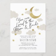 Loved to the Moon and Back Baby Shower Gold White Invitation